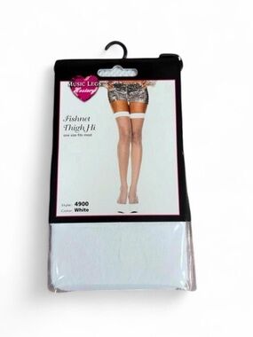 Y2K Deadstock 2000s white tigh high fishnet tights